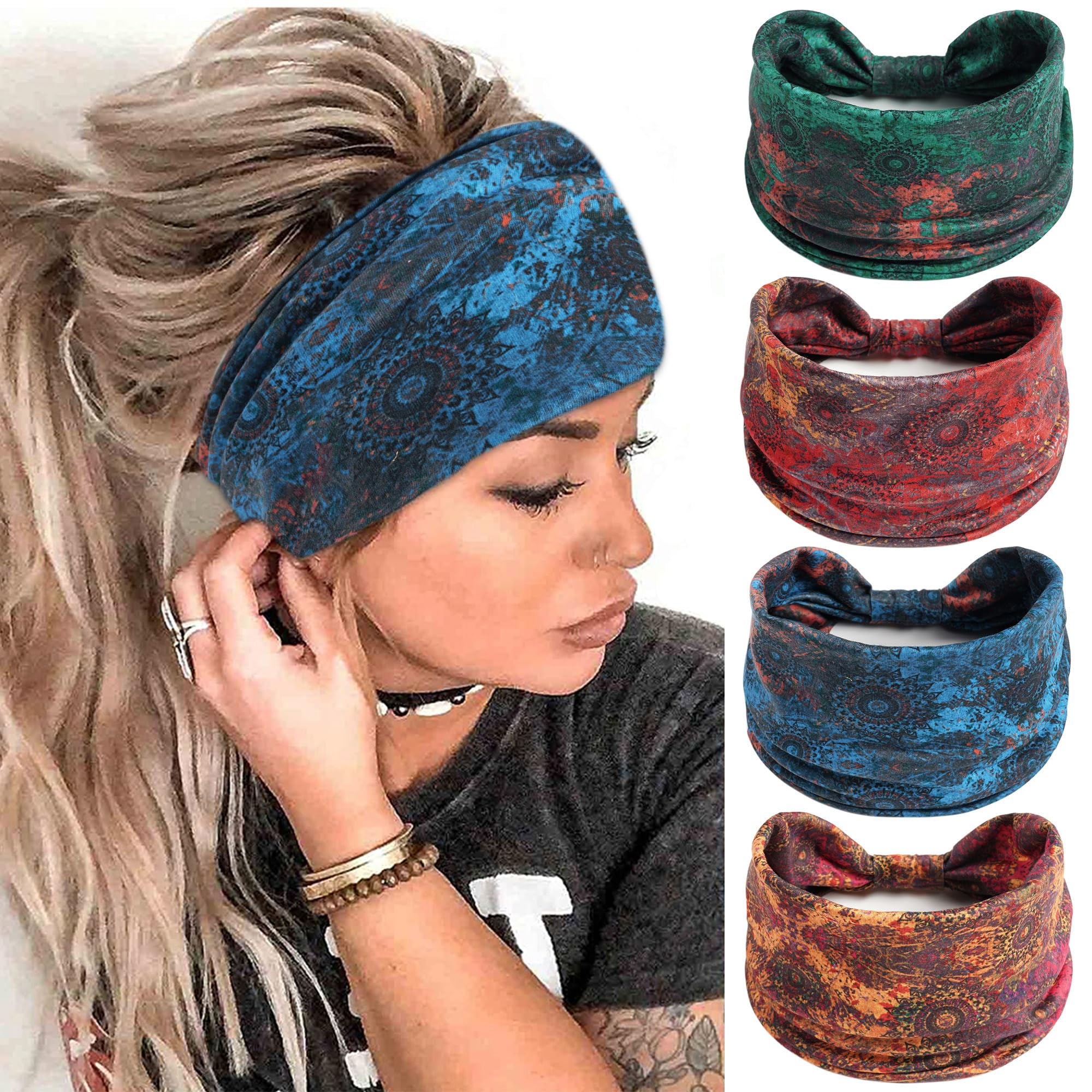 Bandana Cotton - Boho Headbands for Women Knotted Wide