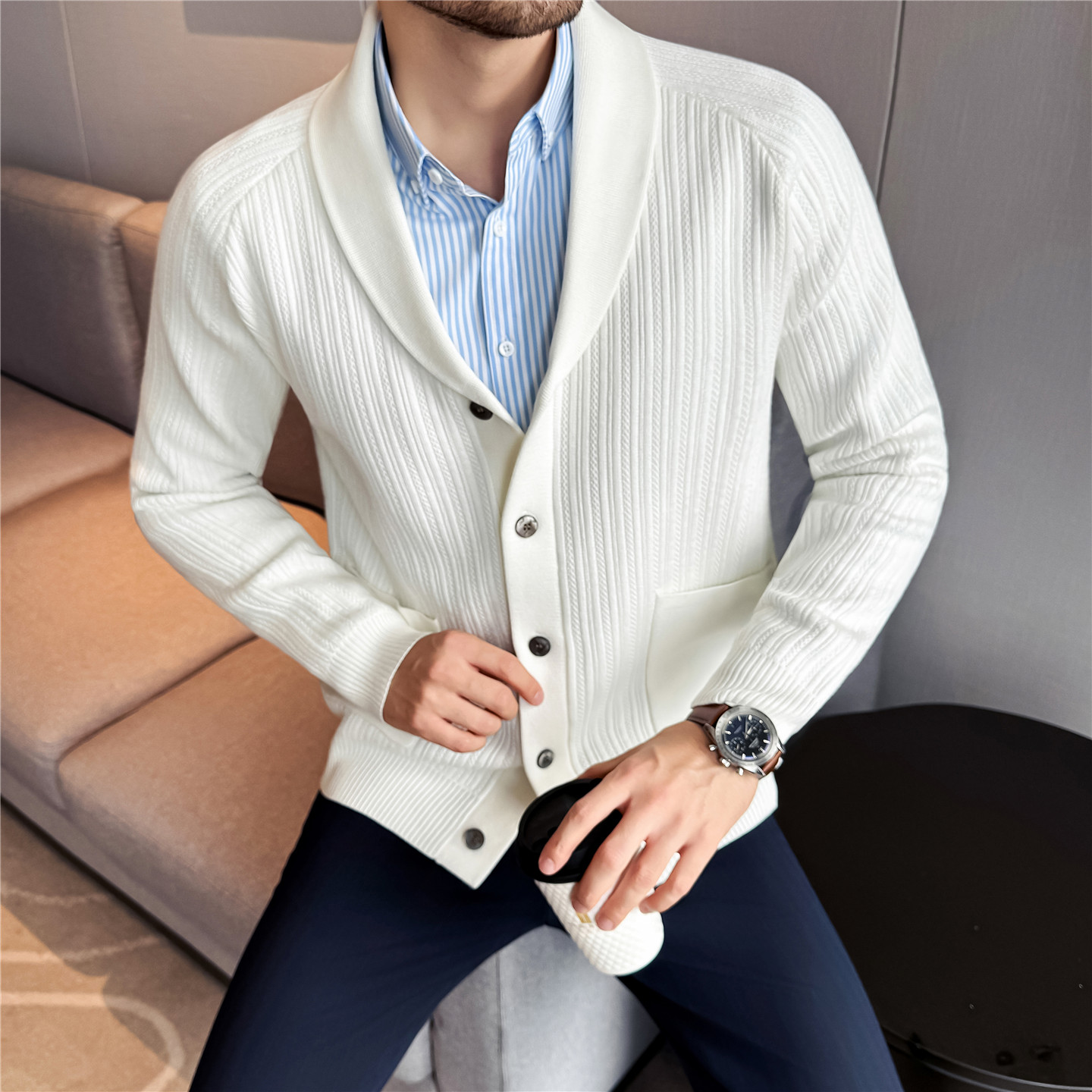 Men's Shawl Collar Knit Cardig - огляд і ціна Muffler Men Wool