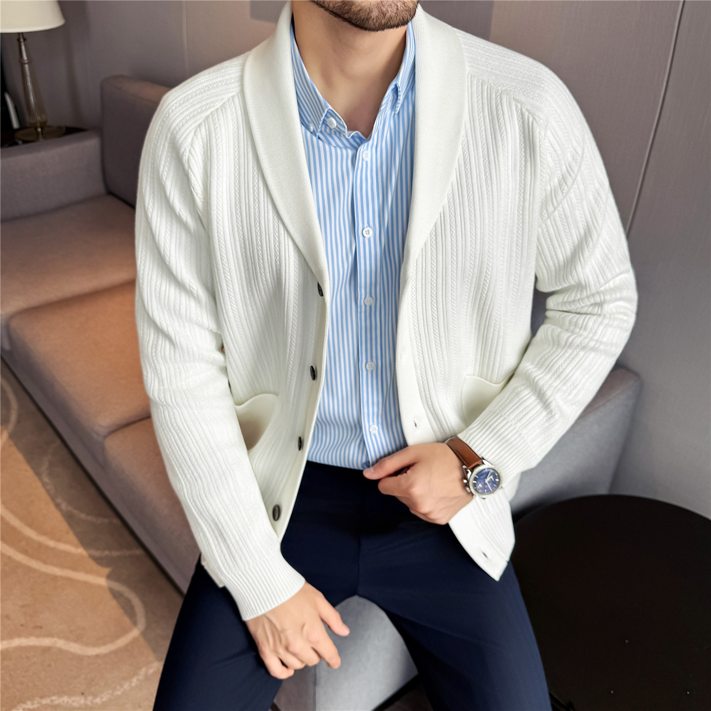 Men's Shawl Collar Knit Cardig - огляд і ціна Muffler Men Wool
