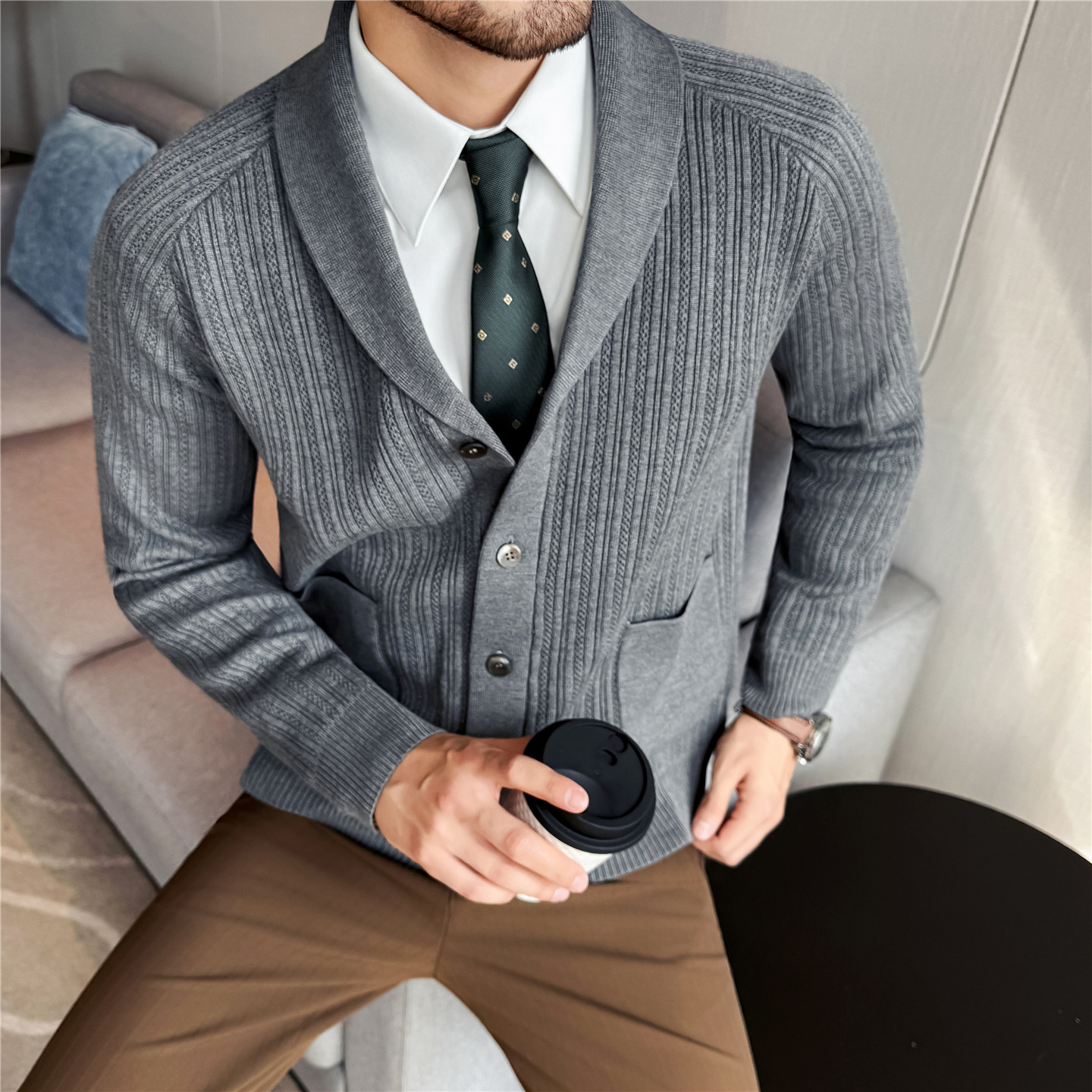 Men's Shawl Collar Knit Cardig - огляд і ціна Muffler Men Wool