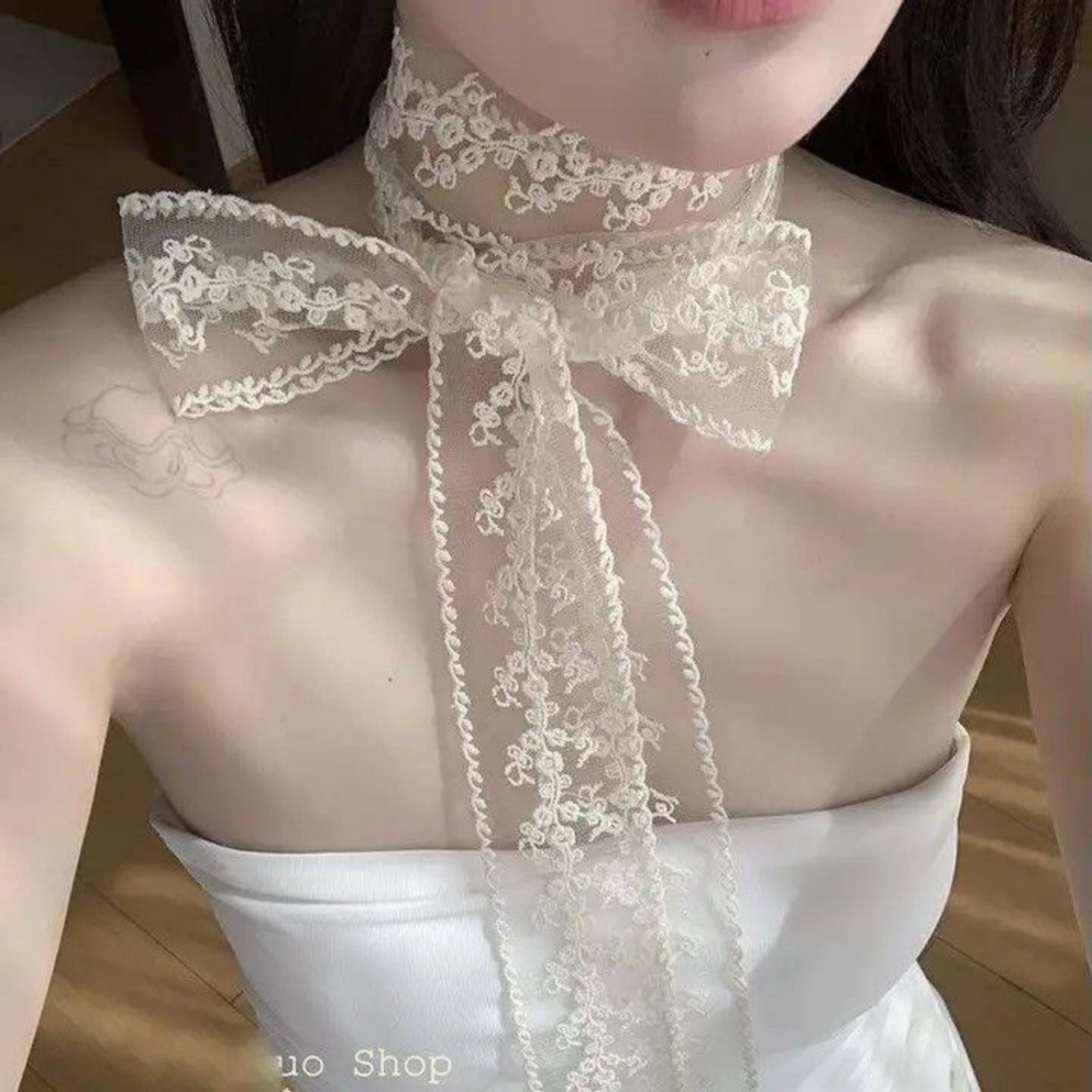 Korean Ins White Lace Ribbon S - огляд і ціна Ascot Neck Scarf