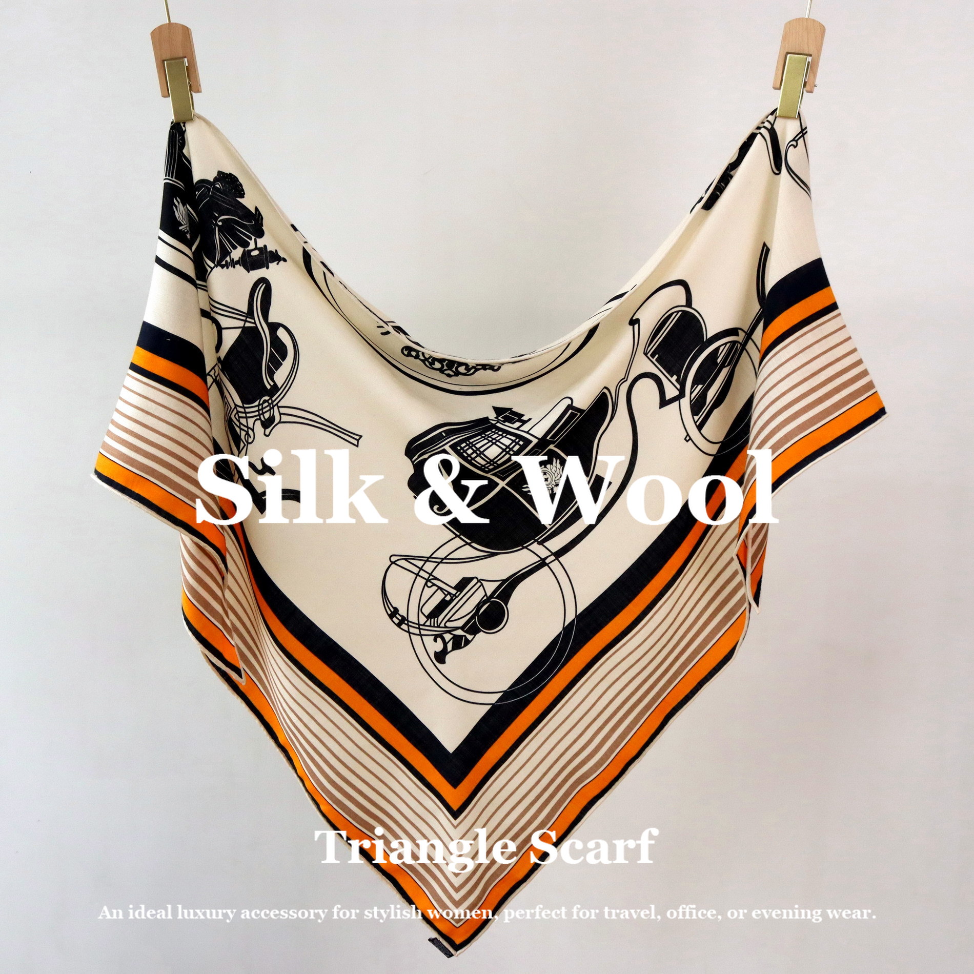 Vintage Equestrian Print Silk  - огляд і ціна Pashmina Wrap Large