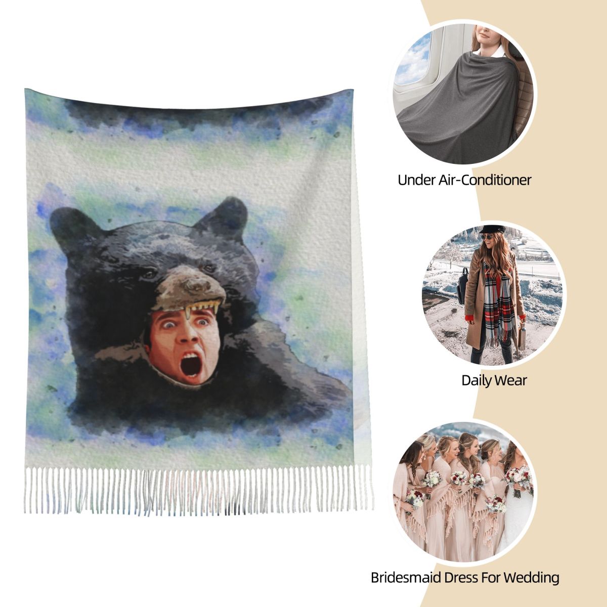 Cage Bear Watercolor Scarf for - огляд і ціна Pashmina Wrap Large
