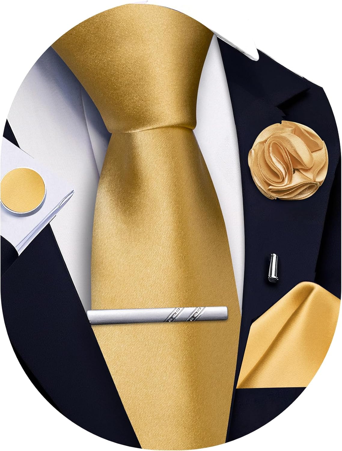 5Pcs Men's Silk Satin Tie Set  - огляд і ціна Pocket Square Set
